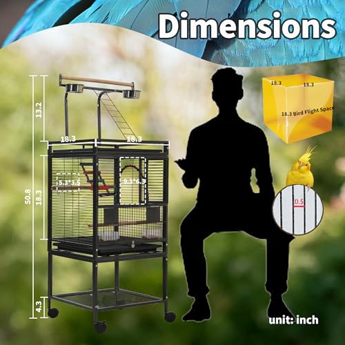 50.8'' Large Parakeet Cage,Small Bird Cage,Cockatiel Cage for Birds,Bird Flight Cages for Parakeets,Bird Travel Cage with Parrot Cage Cover,Toys,PlayTop Detach,Seed Catcher for Canary,Budgie