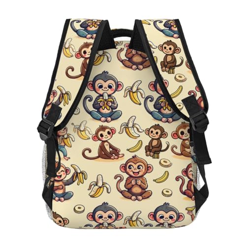 Cute Monkey and Banana Casual Backpack, Lightweight Laptop Bag Daypack, Cartoon Jungle Backpacks for Women Men Teens Students, Fun Polyester Bookbag Gifts for School Work Travel Hiking - color: Monkey