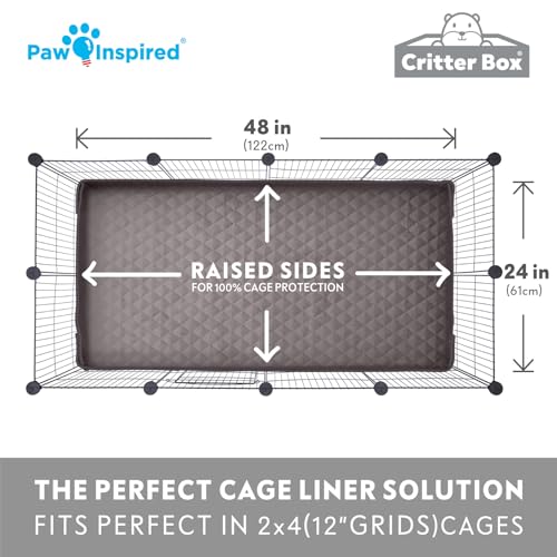 Paw Inspired Critter Box Cage Liner, Raised Sides, C&C 2x4 (12 Inch Grids) | Washable Fleece Bedding for Guinea Pigs Rabbits, Hamsters, Small Animals, Edge Protected Pee Pads - size: 2x4 (12" Grids)