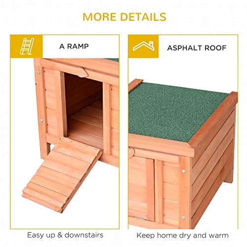 PawHut Small Wooden Rabbit Hutch Bunny Cage Guinea Pig Cage Duck House Dog House with Openable & Waterproof Roof, Natural - color: Brown