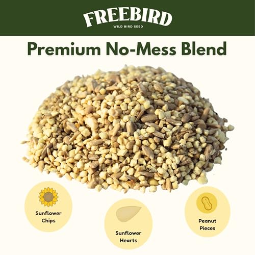 Freebird Premium No Mess Bird Seed for Outdoor Feeders - 7 lb | Shell-free blend with sunflower hearts and peanut pieces for less waste and cleaner feeders. Premium no-mess wild bird food.