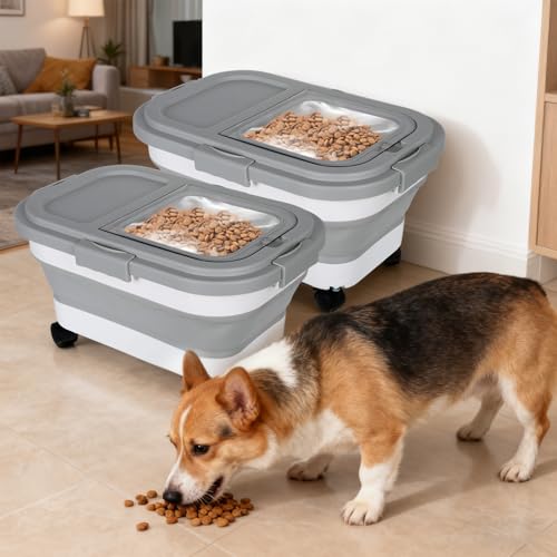 2 Pack Airtight Dog Food Storage Container, 15Lbs Collapsible Pet Dog Food Storage Bin with Scoops for Rice Grain Pet Dog Cat Bird Dog Treat Storage Food Fresh