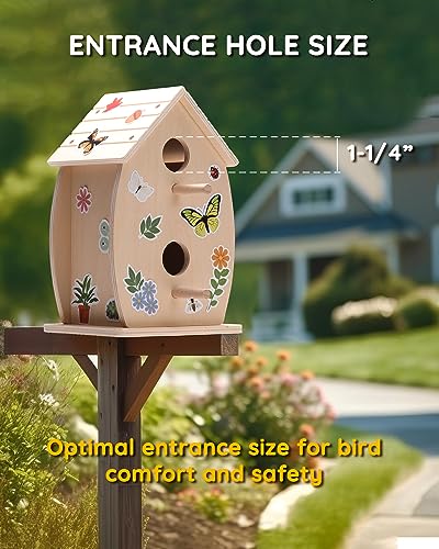 SainSmart Jr. Bird House Kit for Kids to Build and Paint - Art Craft Wooden Toys - Unfinished Wood Crafts with Stickers - Woodworking Crafts for Children Ages 3+