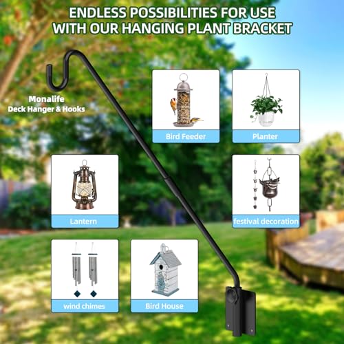 Deck Hook Wall Mount, Heavy Duty Metal Plant Hanger 360° Rotating | Shepherd Bracket For Bird Feeder, Flower Baskets, Lanterns | Extended Arm, Rust-Resistant For Deck, Patio & Garden Use - size: Wall Mounted