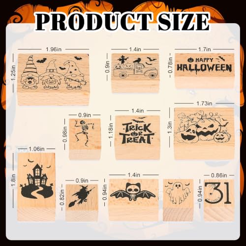 JarThenaAMCS 16Pcs Halloween Wooden Rubber Stamps Set 11 Pcs Spooky DIY Craft Card Stamps Pads with 5 Mixed Ink Pads for Party Gift Decor Scrapbooking Cards Making - style: Halloween