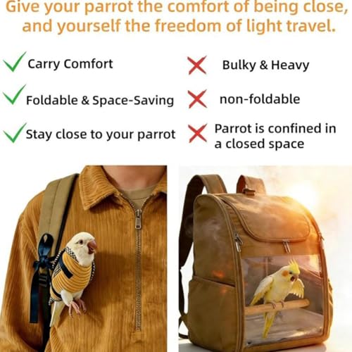 Portable Bird Carrier Bag, Escape Resistant Parrot Carrier Bag, Parrot Harness Leash Set Adjustable Bird Flight Suit Anti-Bite Walking Vest for Small Medium Parrots, Cockatiel,Green-cheeked Conure