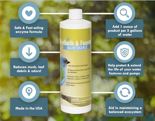 Sanco Bird Bath & Fountain Maintenance, Fast-Acting Enzyme-Based Formula Will Extend The Life of Your Water Feature, Aid in Maintaining a Balanced Ecosystem, 16 oz - size: 16 ounces