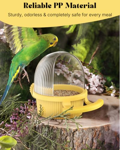 Pawfly No Mess Bird Feeder, Bird Cage Feeder, Bird Bowls for Cage, Bird Feeder for Cage, Bird Water Dispenser, Parakeet Feeder Waterer for Parrot, Cockatiel, Budgie & Lovebird,Yellow - color: Yellow