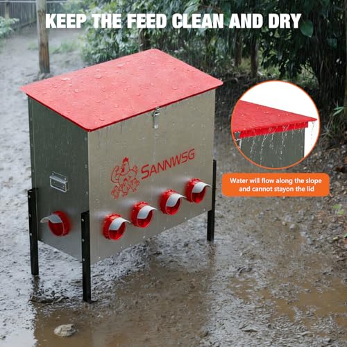 Sannwsg Chicken Feeders,126 lb Capacity 10 Port Automatic Chicken Feeder, Metal Chick Feeder with Locking Lid and Legs, Chicken Feeder for Chickens, Ducks, Geese - size: 10 Ports (4+4+2)