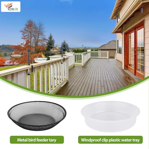 Deck Bird Feeders with Metal Tray and Water Bowl, Heavy Duty, Black | Balcony Bird Feeders, Detachable Clamp Bracket, Easy to Install & Clean, Attracting Wild Birds, Gifts for Women Men Mom Dad - style: 2 Trays