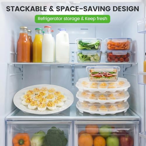 HANSGO Deviled Egg Containers with Lid, 3 PCS Deviled Egg Platter Carrier | Deviled Egg Trays with 66 Slots for Party, Home Kitchen, Easter, Thanksgiving and Other Festival, White - color: 3PCS White