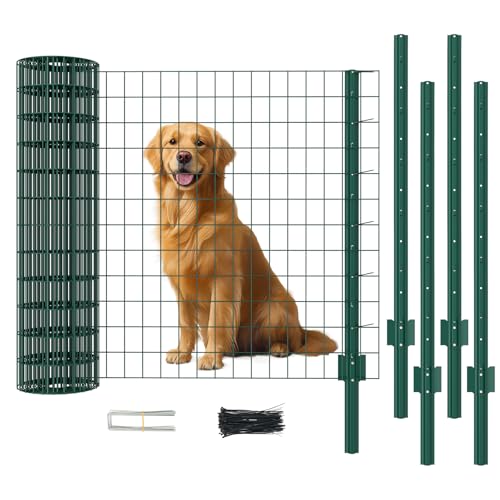 Welded Wire Garden Fence, 35.4Inch x 50FT Steel Poultry Fencing | Rust-Resistant Galvanized Animal Barrier Fence with Upgraded Metal Posts for Vegetable Garden, Flower Bed, Lawn, Backyards - color: Green, size: 35.4Inch x 50FT
