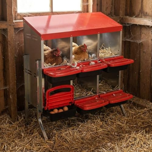 Garvee Chicken Nesting Boxes, 6 Hole Metal Chicken Laying Box with Removable Trays for Chicken Coop, Red, with Metal Legs - color: red, size: 6 grids with legs