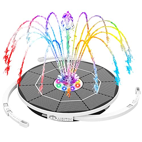 AISITIN 3.5W Solar Fountain with Lights & 1500mAh Battery Backup | Solar Powered Bird Bath Fountain with 6 Nozzles, Perfect for Ponds, Pools, Gardens, and Fish Tanks – Day and Night Use