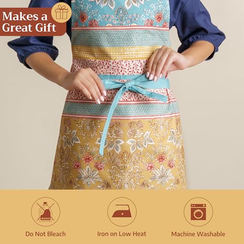 Maison d' Hermine Aprons for women with Pocket 100% Cotton (27.50"x31.50") | Adjustable Neck Strap & long ties Apron Men Chef Wedding Cooking Gardening Server Maid - color: 003 - Marquise