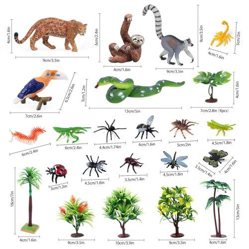 26Pcs Rainforest Animals Figures, Realistic Jungle Toys Set for Kid | Rainforest Diorama Supplies for school project, birthday gifts, cake toppers, sensory play, party favors, Non-Toxic - style: Rainforest