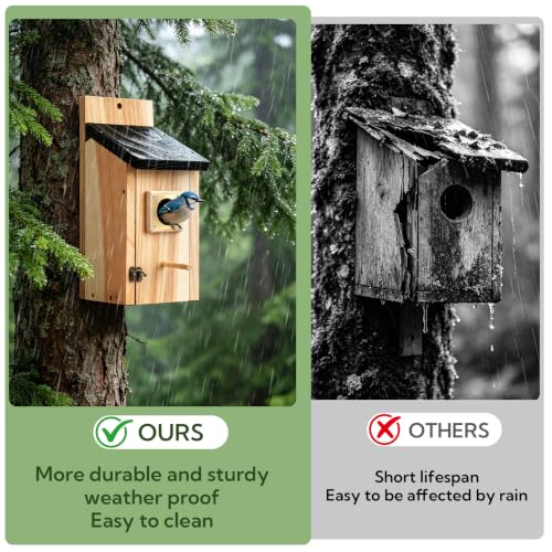 2 Pack Bird Houses for Outside - Cedar Bird House with Metal Predator Guard & Perch, Outdoor Bluebird Nesting Box for Wren Finch Swallow Chickadee, Weather Resistant (Brass) - color: brass