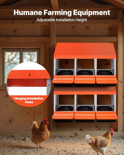 VEVOR Chicken Nesting Boxes, 3 Compartments, Metal Egg Laying Boxes with Protective Collection Lids, Roll Out Nesting Box, Easy to Assemble, Ideal for Hens, Ducks, Chickens, and Other Poultry, Orange - size: 31.3"L x 20.6"W x 18.7"H