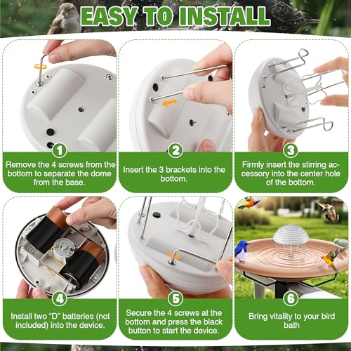 Hohean Water Agitator for Bird Bath, Battery Powered Birdbath Water Circulator & Bubbler, Waterproof and Quiet, Energy Saving Bird Bathtub Mixer for Patio, Garden, Pond Decoration