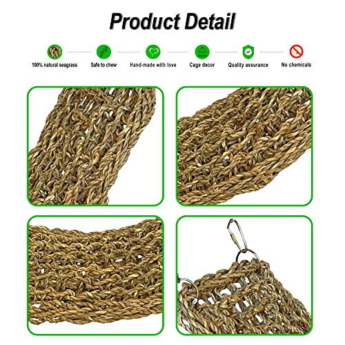 SIMENA Seagrass Mat for Birds, Natural Grass Woven Bird Net Hammock, Climbing Rope Ladder, Chew Toys for Parrots Lovebirds Cockatiels Conures Budgies, Cockatoos (Small)