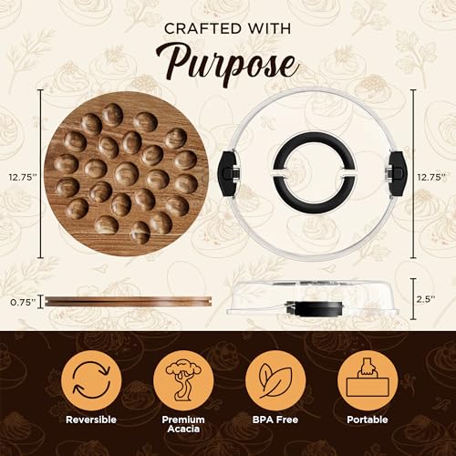 Trauful Deviled Egg Carrier with Lid and Handle | Reversible | Wooden Portable Deviled Egg Containers with Lid for Party Travel | Covered Platter Tray Holder | Holds 22 Eggs, Acacia Wood - color: Acacia
