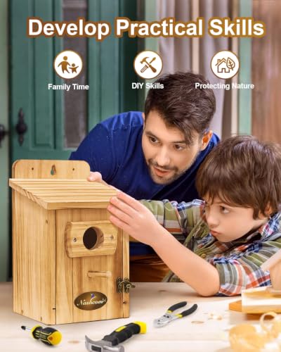 2-Pack Outdoor Birdhouse Made of Pine Wood, 1-1/2-inch Entry Hole, Suitable for Bluebirds, Chickadees, Goldfinches, Warblers, and Titmice—Assembly Required - color: Natural wood color