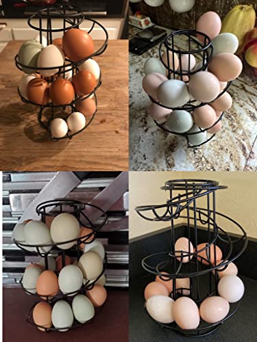 Egg Skelter Deluxe Modern Spiraling Dispenser Rack - Freestanding Wire Chicken Egg Storage Organizer Display Holder Basket for Countertop Kitchen,Black - color: Black