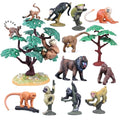 16pcs Monkey Figurines Realistic Primate Animal Toys for Kids Gift | Gorilla Figures with Trees for School Project, Pretend Play, Cake Decoration, Non-Toxic Solid Hand-painted Lifelike Details - style: Monkey
