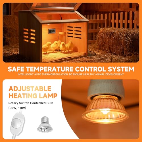 Wooden Chick Brooder Box with Heat Lamp and Thermometer, 15.7 x 12 x 12 in | Thick wood construction with pre-drilled holes suitable for chicks, ducklings, quail, hamsters small animals - size: Small(15.7x12x12 in)