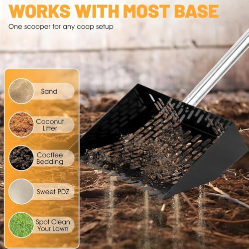 2-in-1 Chicken Poop Scooper for Coop Cleaning – Chicken Coop Scoop & Rake for Sand, Includes Gloves and Waste Bag – Ideal for Chicken Coops & Small Farm Animals (Black) - color: Black
