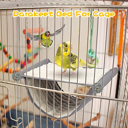 BWOGUE Bird Nest Bed Hanging Hammock, Parakeet Bed for Cage, Cockatiel Bed | Warm Fleece Snuggle Hut, Double-Layer Comfort, Wooden Perch Setup, Washable Hammock - color: Grey, size: Medium (9"x7.2")