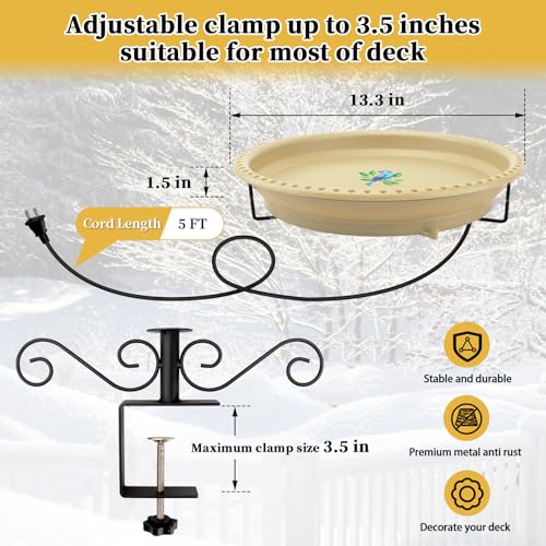 Lovppy Heated Bird Baths for Outdoors for Winter, 100W Heated Birdbath Water Heater with Thermostatically Controlled, Heated Bird Bath for Deck Railing Outside Garden Patio Yard (Khaki) - color: Khaki