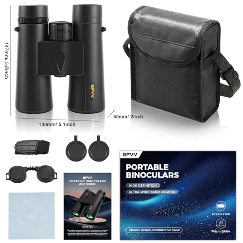 12x42 HD Compact Binoculars for Adults High Powered, for Bird Watching | Large View Binoculars with Clear Low Light Night Vision, Waterproof Binoculars for Hunting Hiking Travel Sport Gift for Men