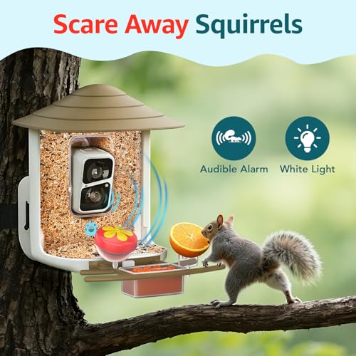 birdsnap® TUC Bird Feeder with Camera Solar Powered 2K Video with 32GB Card | AI Bird Species Identification, Squirrel-Proof, IP65 Waterproof, Outdoor Wireless, 2.4G WiFi, Gift for Mom Dad Bird Lovers - color: Light Brown