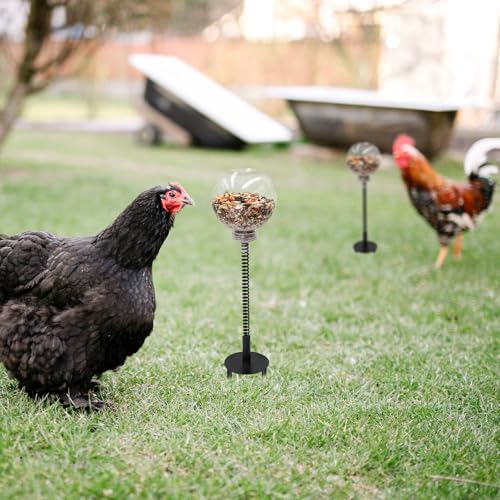 Chicken Enrichment Toys with Spring and Ground Stake, 4 Peck Treat Dispenser, Chicken Feeder for Coop, Coop Accessories for Hens, Geese, Ducks, Turkeys, Other Poultry - size: 4 Pack