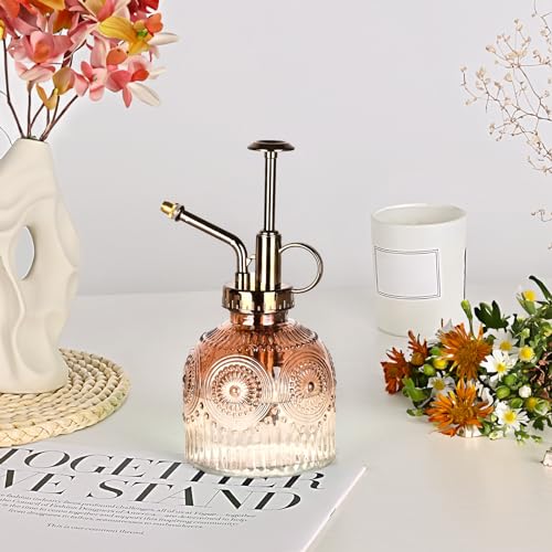 Glass Plant Mister Spray Bottle, 230ML Vintage Plant Spritzer, Succulent Watering Bottle Glass with Top Pump, Small Plants Sprayer Watering Can for Indoor Outdoor House(Brown White) - color: Brown and White Gradient Color