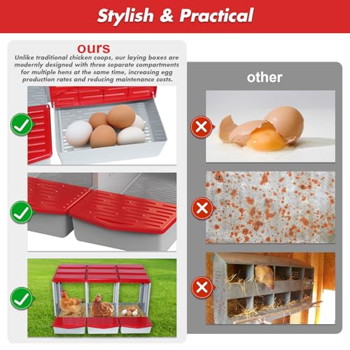 3 Hole Chicken Nesting Box with Rolling Egg Collection Design | Rolling Egg Collection & Protection Nesting Boxes, Avoid Broken Eggs, Ideal for Coops, Backyard & Family Chicken Raising ﻿ - size: 34.2"L x 20.1"W x 18.3"H