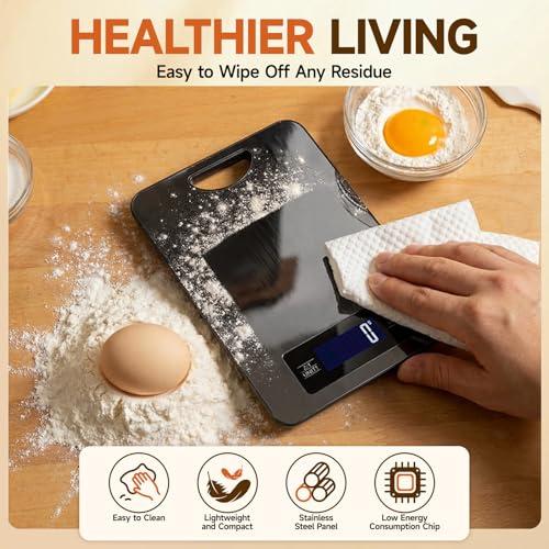 Food Scale, Digital Kitchen Scale with Hanging Loop, 11lb Baking Scale | 1g Accuracy, g/oz,etc.5 Unit Conversion, Tare Function, Fingerprint-Resistant Steel, Suitable for Cooking, Baking ,Meal Prep - color: Black