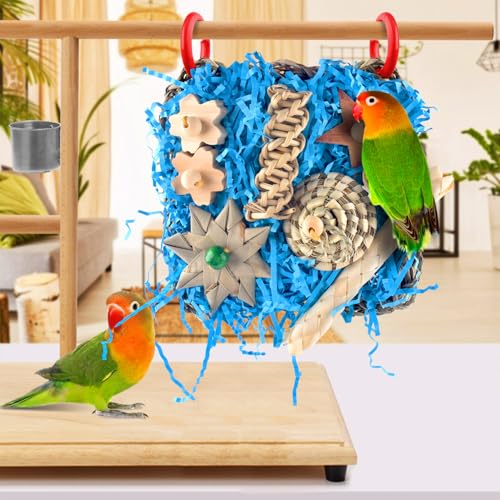 KATUMO Conure Toys, Bird Foraging Toys Parakeet Shredding Grass Mat Hanging Toys for Cockatiel Conure Lovebird Parakeet Bird Cage Accessories | Natural Grass Mat Toy for Birds Chewing & Foraging, Easy Hanging, Perfect for Conure, Lovebird and Small Medium