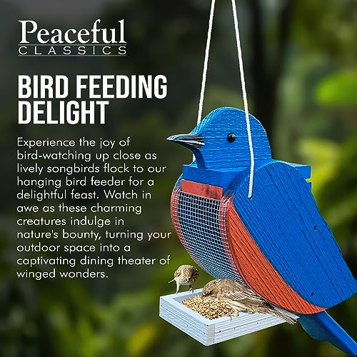 Blue Jay Shaped Wooden Seed Tray - Decorative Amish-Made Wildlife Station with Easy Refill Roof - color: Blue Jay