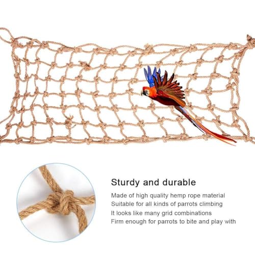 Tnfeeon Climbing Net, Hemp Rope Hanging Swing for Medium to Large Parrots, Bird Cage Toy for Climbing Exercise and Play