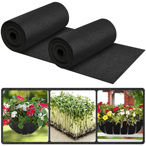 Riare 16x80 Inch Black Felt Planter Liner Roll- 2 Rolls Non-Woven Fabric Planter Liner for Outdoor Plants, Coco Liner Roll Alternative Basket Planter Liner for Planters Hanging Basket Window Box