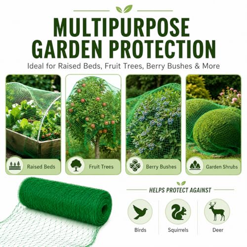 Garden Netting, 13 x 20 FT Bird Netting for Garden Plant Protection, Reusable Fine Mesh for Fruit Trees, Vegetable Plants, Blueberry Bushes, Raised Beds, Chicken Coop (13x20ft) - size: 13.0X20FT