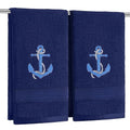 SmoothNovelty 2 Pcs Nautical Anchor Hand Towels for Bathroom 14x29 Inch | Embroidered Navy Blue Bathroom Hand Towels, 100% Cotton, Soft Absorbent, Summer Ocean Bathroom Kitchen Decor - style: Nautical Anchor