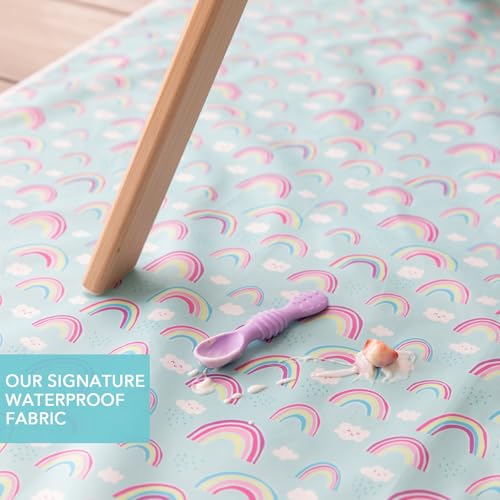 Bumkins Baby Splat Mat - Under High Chair Mess Mat for Kids, Waterproof Reusable Fabric, Arts & Crafts, Playtime, 42inx42in, Rainbow Blue - color: B4 Rainbows