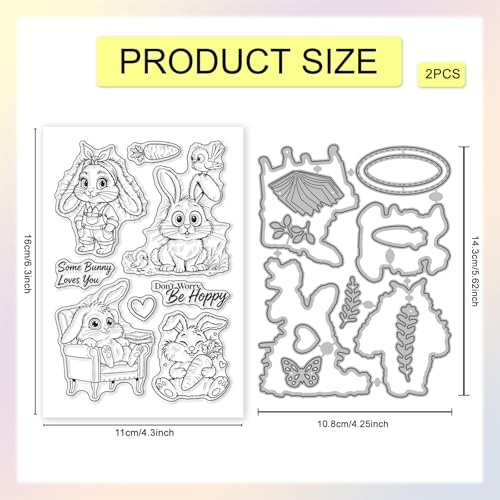 GLOBLELAND Easter Cartoon Rabbits Clear Stamps and Cutting Dies Set for Card Making Funny Bunny Silicone Transparent Stamp Easter Die Cuts for DIY Scrapbooking Embossing Photo Album - style: Cartoon Rabbits