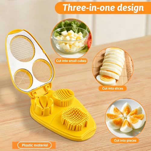 3 in 1 Boiled Egg Slicer, 3 Slice Modes Chopper Cutter with Brush, Manual Egg Slicer Steel Wire Dicer for Hard Boiled Eggs, Kitchen Gadget for Soft Fruit Butter, Labor Saving (Yellow) - color: Yellow