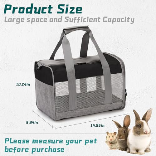 PINVNBY Bunny Carrier for Travel Camping Outdoor, Small Pet Carrier, Guinea Pig Carrier, Breathable Pet Portable Hand Bag for Hamster Rabbit Guinea Pig（Black & Gray） - color: Black & Gray