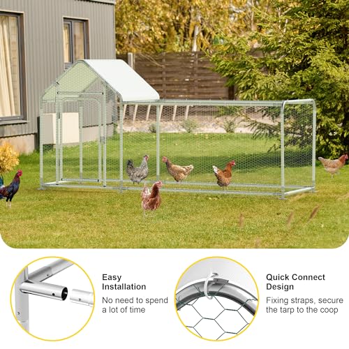 Metal Chicken Coop, Walk-in Chicken Run with Waterproof & Anti-UV Cover Poultry Cage Spire Roof with Lockable Door Chicken Hen House for Duck Rabbit Outdoor Farm - size: 113.5"L x 39.5"W x 59.0"H