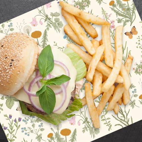 JarThenaAMCS 150Pcs Wildflower Wax Paper Floral Butterfly Deli Paper Sandwich Wrap Tissue Waterproof Oil-Proof Picnic Liner for Party Kitchen Supplies, 9.8 x 8.3 Inch - color: Wildflower
